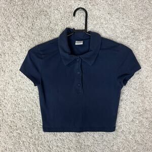Aritzia TNA Polo Shirt Womens XS Blue Cropped Hippie Button Preppy Skater